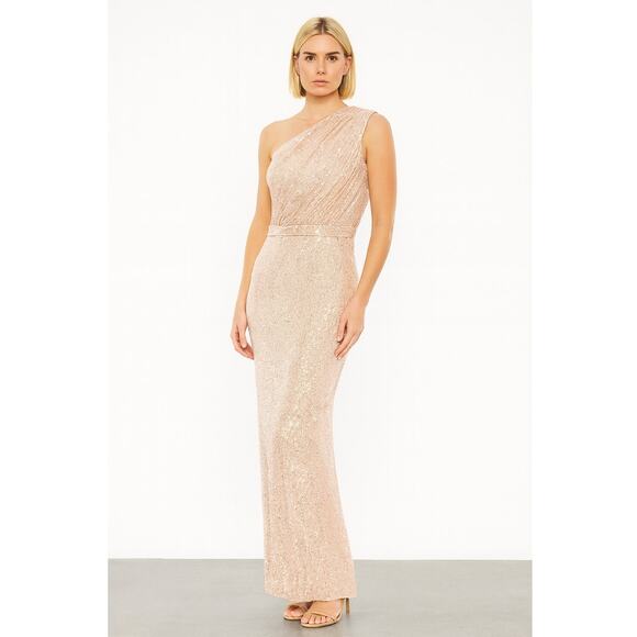 Mac Duggal Sequin One Shoulder Gown NWT 16 Rose Gold Formal Dress 26694 - Picture 1 of 10